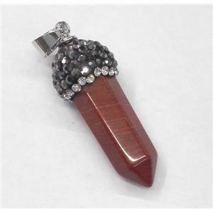red jasper bullet pendant paved rhinestone, approx 10-35mm