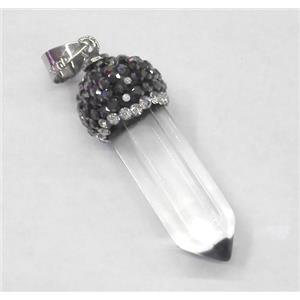 clear quartz bullet pendant paved rhinestone, synthetic, approx 10-35mm