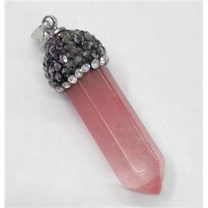 cherry quartz pendant paved rhinestone, bullet, approx 10-35mm