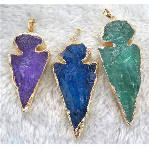 quartz arrowhead pendant, dye, mix color, approx 40-60mm