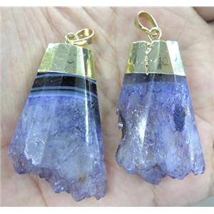 purple druzy agate pendant, freeform, gold plated, approx 20-60mm