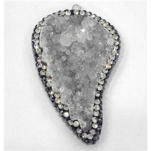 white druzy quartz pendant paved rhinestone, wing, approx 25-50mm