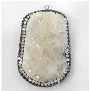 white druzy quartz pendant paved rhinestone, freeform, approx 18-35mm