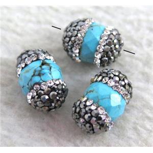 blue turquoise bead paved rhinestone, faceted round, approx 10mm dia