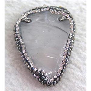 clear quartz pendant paved rhinestone, arrowhead, approx 30-50mm