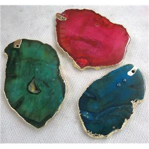 agate slice pendant, freeform, mix color, approx 20-70mm