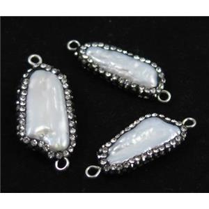 freshwater pearl connector paved rhinestone, freeform, approx 10-25mm
