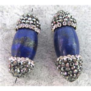 Lapis Lazuli oval bead paved rhinestone, blue, approx 8-16mm