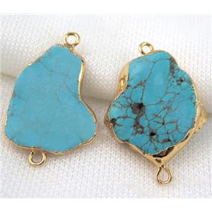blue turquoise slice connector, freeform, gold plated, approx 20-30mm