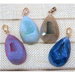agate druzy pendant, faceted teardrop, mix color, approx 15-35mm