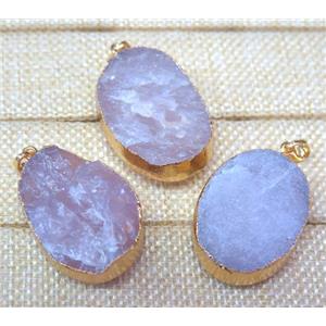 rose quartz oval pendant, rough, gold plated, approx 18-40mm