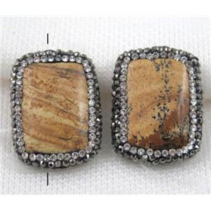 Picture Jasper Beads pave rhinestone, rectangle, approx 20-30mm