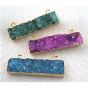 druzy quartz rectangle pendant with 2holes, mix color, gold plated, approx 10-40mm