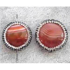 red agate spacer bead pave rhinestone, flat-round, approx 18-22mm dia