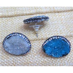 druzy agate earring studs, mix color, copper, platinum plated, approx 15-20mm
