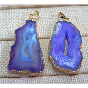 purple druzy agate slice pendant, freeform, silver plated, approx 20-40mm