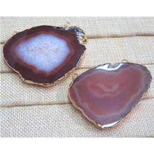 red agate slice pendant with 2loops, freeform, gold plated, approx 20-60mm