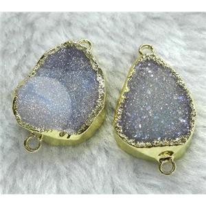 druzy agate connector, freeform, AB color, gold plated, approx 15-25mm