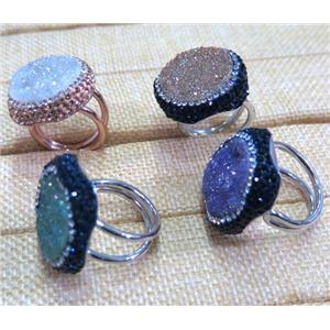 druzy agate Ring paved rhinestone, mix color, approx 25mm