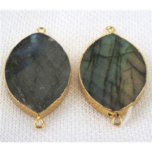 Labradorite Marquise connector, horse eye shape, gold plated, approx 25-35mm