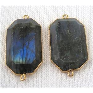 Labradorite connector, faceted rectangle, gold plated, approx 20-30mm