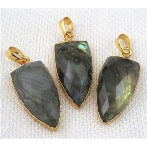 faceted Labradorite arrowhead pendant, gold plated, approx 15-30mm