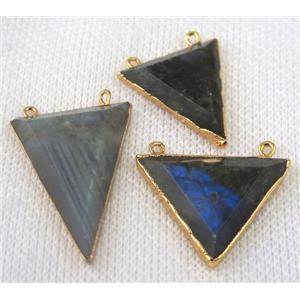Labradorite pendant, faceted triangle, gold plated, approx 15-30mm