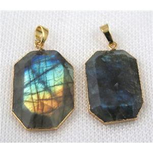Labradorite pendant, faceted rectangle, gold plated, approx 20-30mm