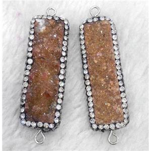 pink druzy agate connector paved rhinestone, rectangle, approx 12-45mm