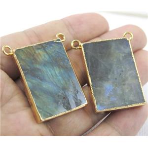 Labradorite rectangle pendant with 2loops, gold plated, approx 25-35mm
