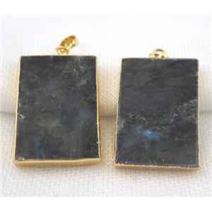 Labradorite rectangle pendant, gold plated, approx 25-35mm