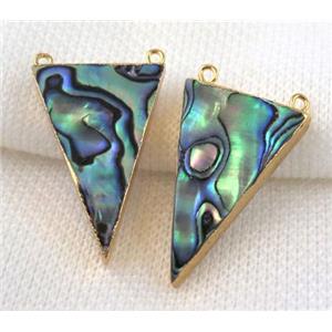 Paua Abalone Shell triangle pendant, gold plated, approx 20-30mm