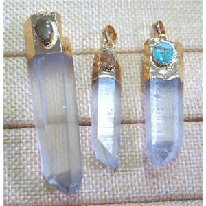 clear quartz pendant paved turquoise, stick, gold plated, approx 15-40mm