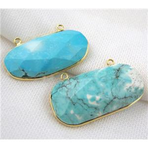 blue turquoise pendant with 2loops, faceted, gold plated, approx 25-50mm