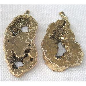 druzy agate slice pendant, freeform, gold plated, approx 25-60mm