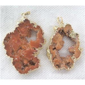 druzy agate slice pendant, gold plated, orange, approx 25-60mm
