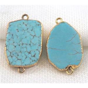 blue turquoise slice connector, freeform, gold plated, approx 15-28mm