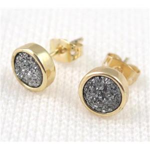 sliver druzy agate earring studs, copper, gold plated, approx 8mm, 16mm length