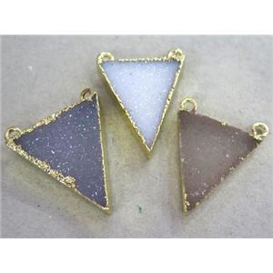 druzy agate triangle pendant with 2loops, natural color, gold plated, approx 15-25mm