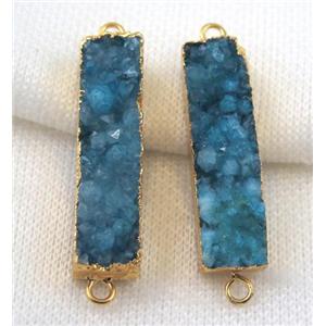blue druzy quartz connector, rectangle, gold plated, approx 10-40mm