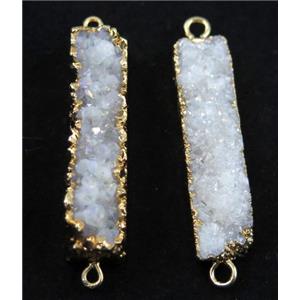 druzy quartz connector, white AB-color, rectangle, gold plated, approx 10-40mm