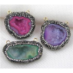 druzy agate pendant with 2loops, geode, paved rhinestone, freeform, approx 20-35mm