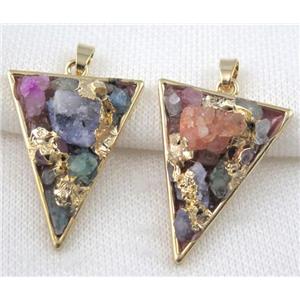 Fluorite pendant, triangle, copper, gold plated, approx 30-40mm