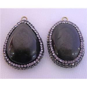 black Obsidian pendant pave rhinestone, mix shape, approx 20-35mm