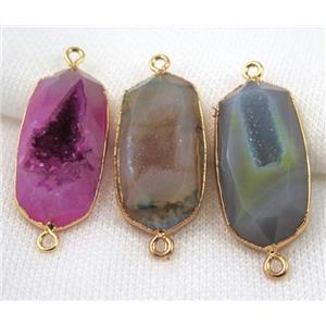 druzy agate connector, mix color, faceted oval, gold plated, approx 20-40mm