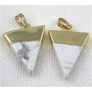 white turquoise triangle pendant, gold plated, approx 25-35mm
