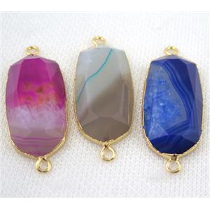 agate connector, faceted oval, mix color, gold plated, approx 20x40mm