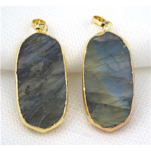 Labradorite oval pendant, gold plated, approx 20x40mm