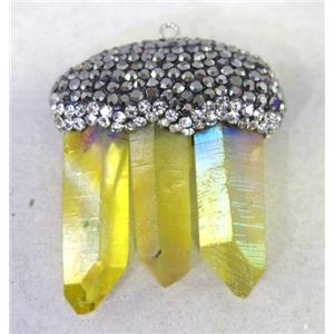 crystal quartz stick pendant paved rhinestone, yellow, approx 12-40mm