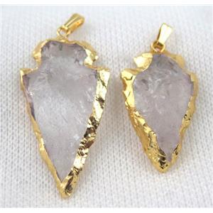 hammered Clear Quartz Arrowhead Pendant, gold plated, approx 20x20mm